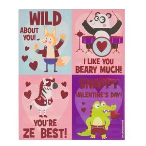 Kids Valentines Cards School Tear & Share Classroom Exchange 28 Count Animals